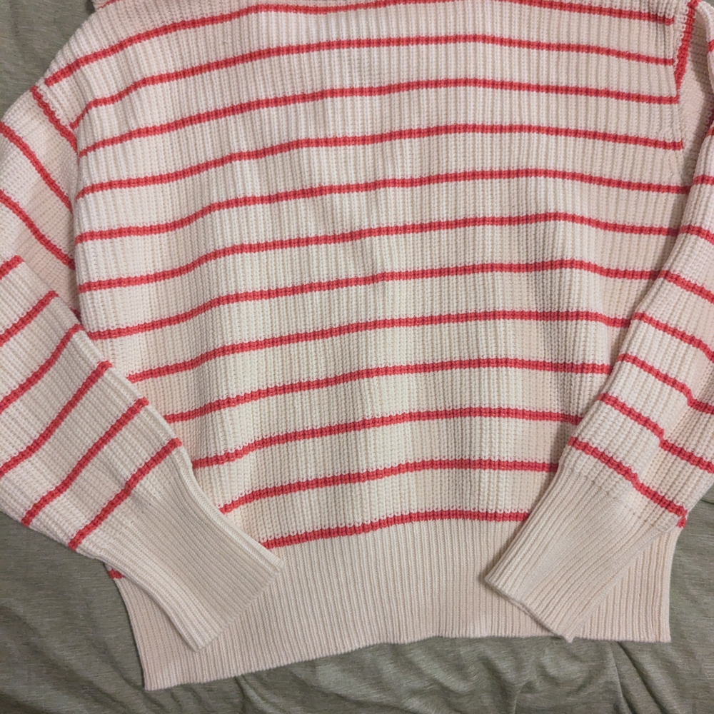 Z Supply Red and White Striped Cowl Neck Sweater - Picture 4 of 4